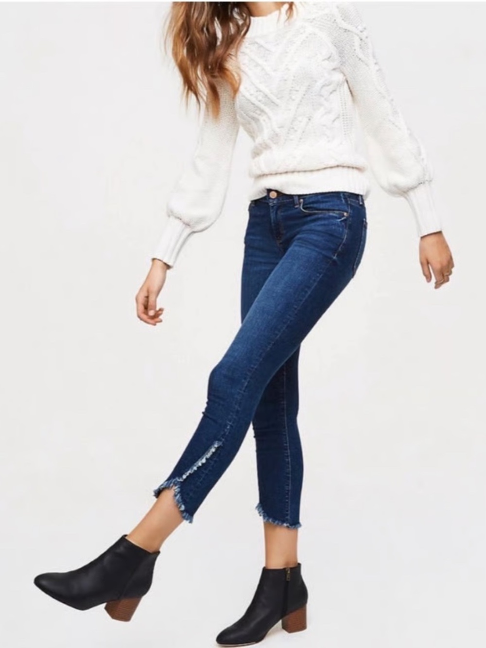 LOFT Modern Tulip Hem Skinny Jeans in Classic Dark Indigo Wash